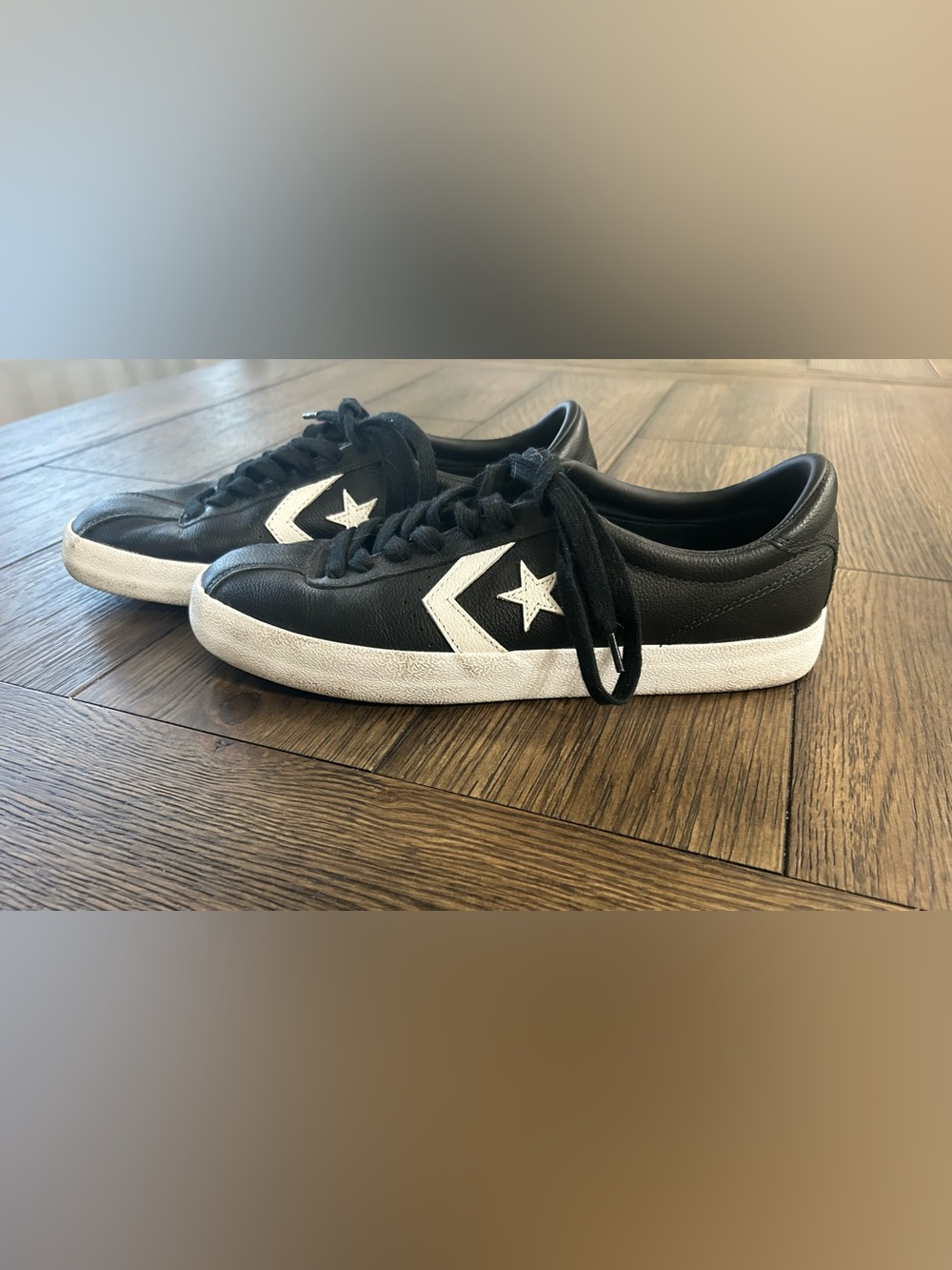 Converse Men’s Black Leather Sneakers with White Star Chevron